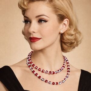 Vintage Style Red Crystal Necklace AB Faceted Beads Retro Glam